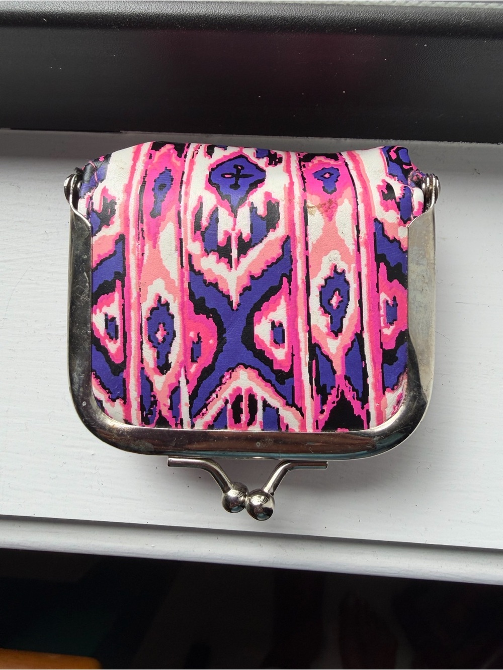 Compact Pink Patterned Women's Coin Purse/Pill Case/Contact Lens Case